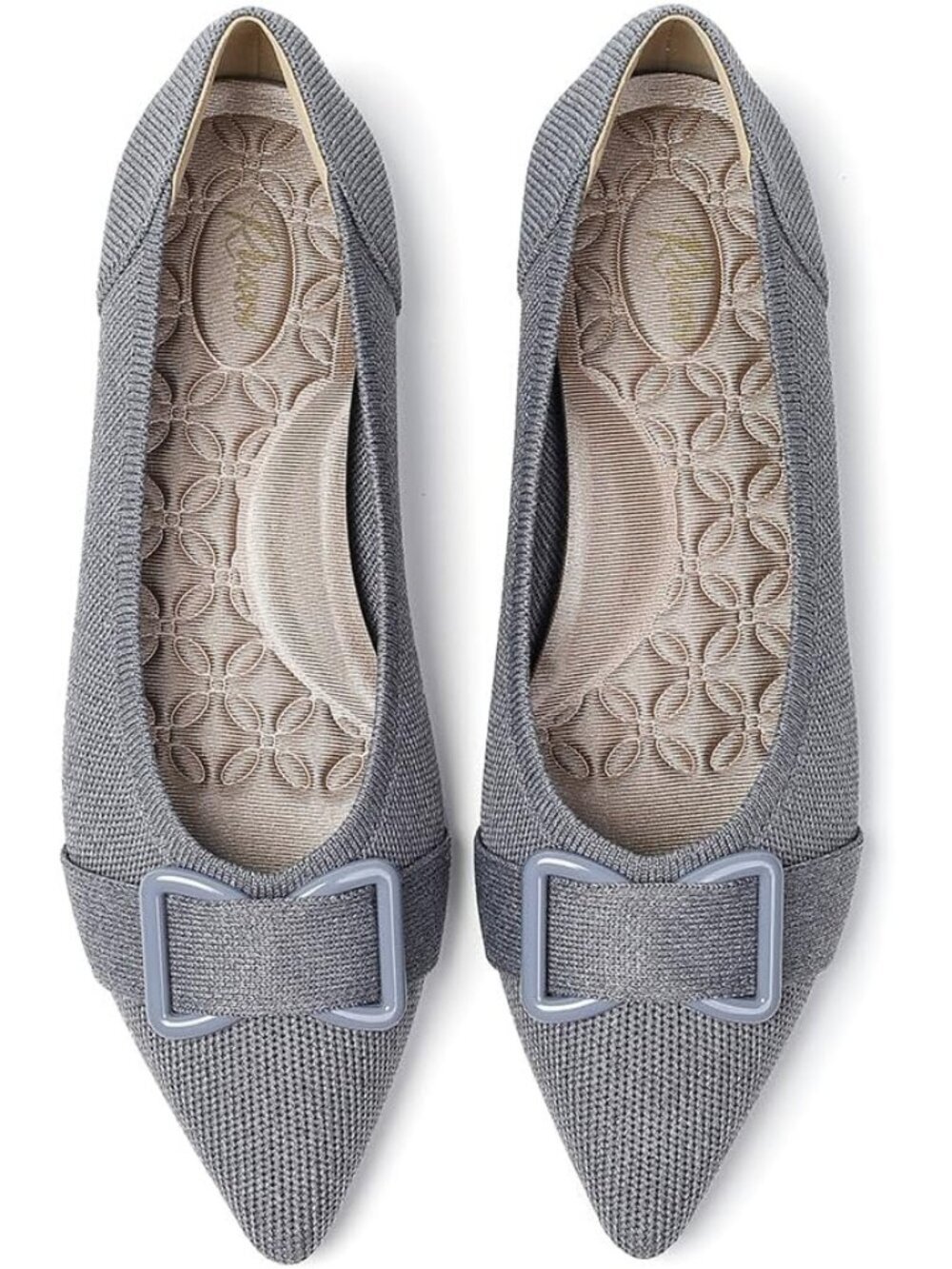Women's Grey Arch Support Dress Pointed Toe Comfortable Knit Ballet Flat Shoes